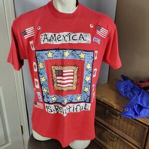 Vintage America Shirt Mens Large Red Short Sleeve Flag Graphic USA